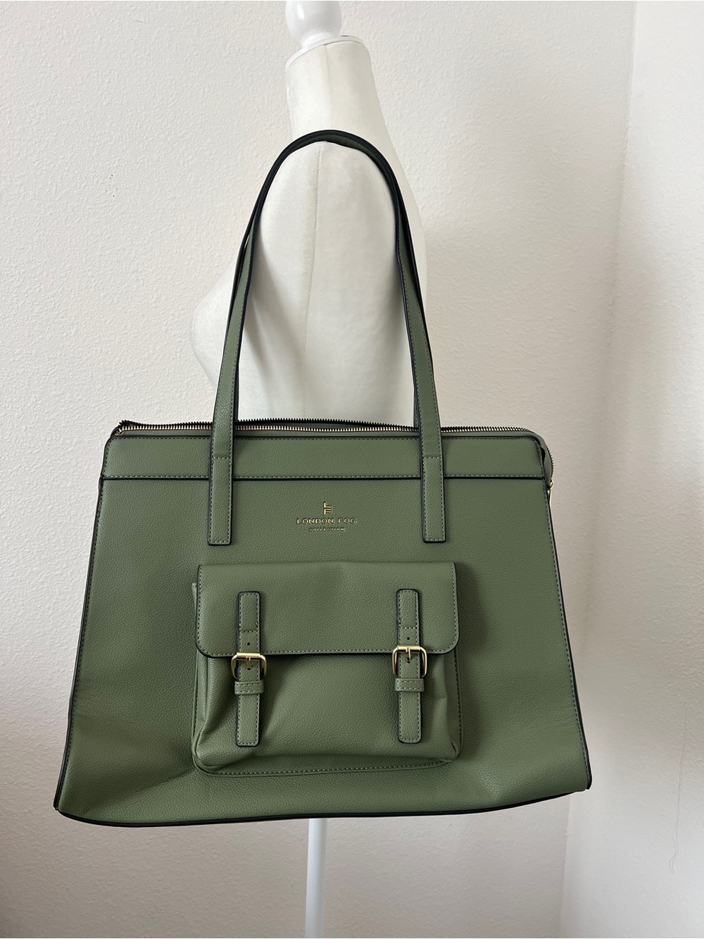 London Fog Olive Green Work Tote Bag | Dark Academia Office Bag - Picture 6 of 7
